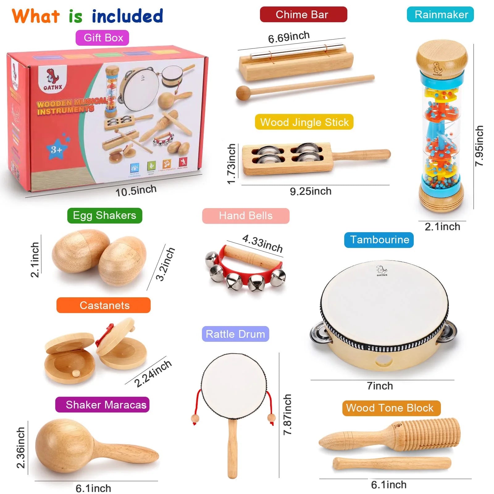 Kids Music Toys Wood Percussion Instruments Tambores Musical Education Birthday Gift for 1 Year Old