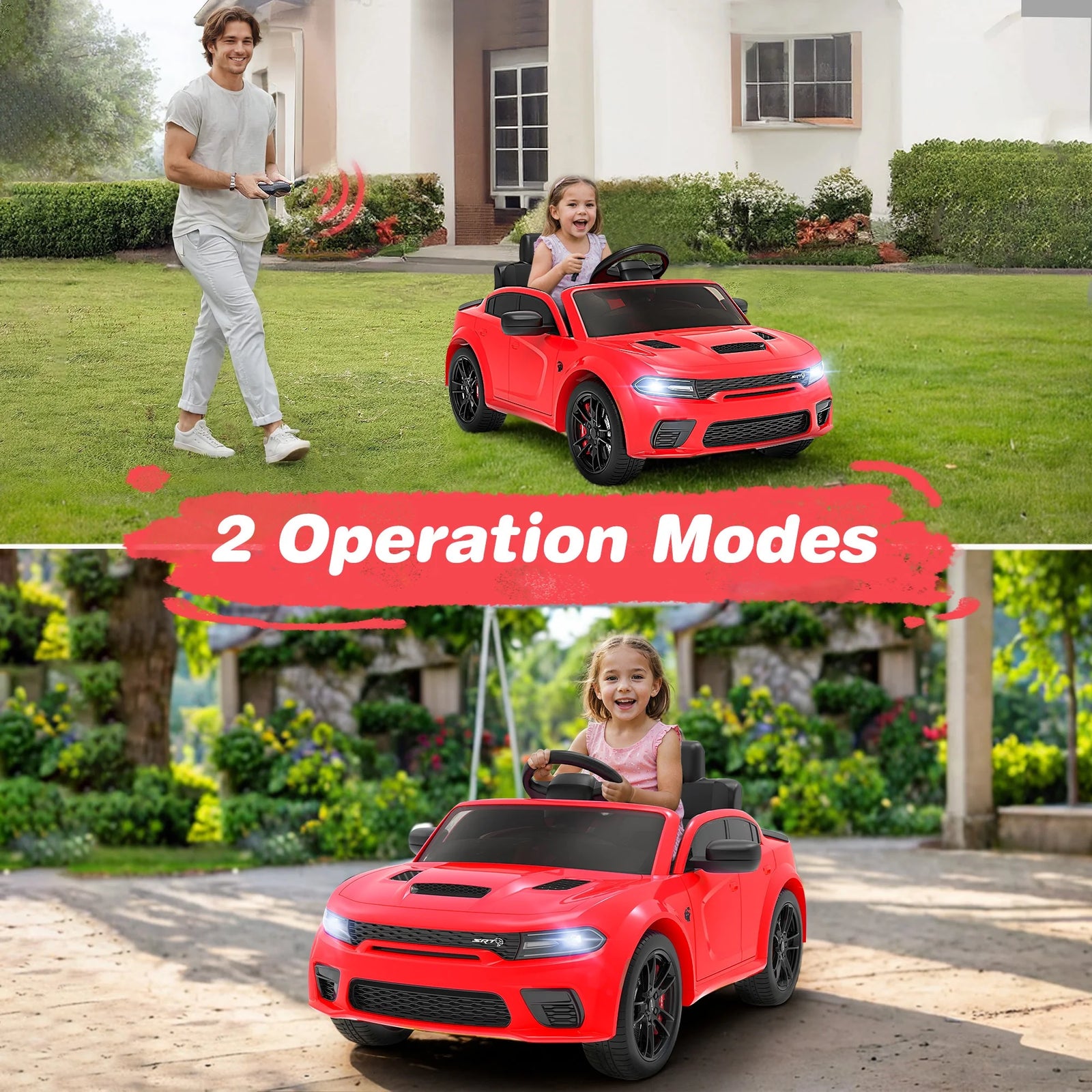 Dodge Electric Ride on Cars for Kids, 12V Licensed Dodge Charger SRT Powered Ride on Toys Cars with Parent Remote Control, Electric Car for Girls 3-5 W/Music Player/Led Headlights/Safety Belt, White