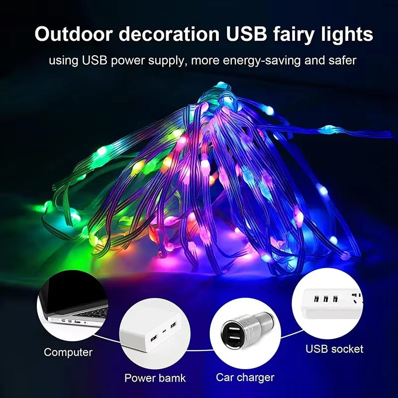 Dreamcolor Rgb Led Strip WS2812B Bluetooth Smart String Fairy Lights Christmas Garland Light Waterproof for Party Curtain Room