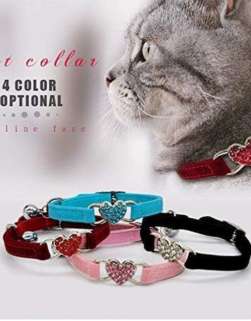 Load image into Gallery viewer, Heart Bling Cat Collar with Safety Belt and Bell 8-11 Inches
