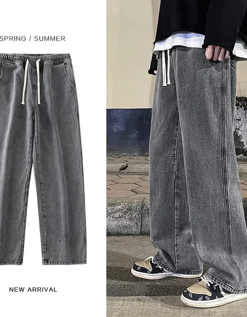 Load image into Gallery viewer, Autumn Korean Fashion Drawstring Y2K Jeans Homme Classic Baggy Straight Wide Leg Pants 2025 New Hip Hop Streetwear Casual Jean
