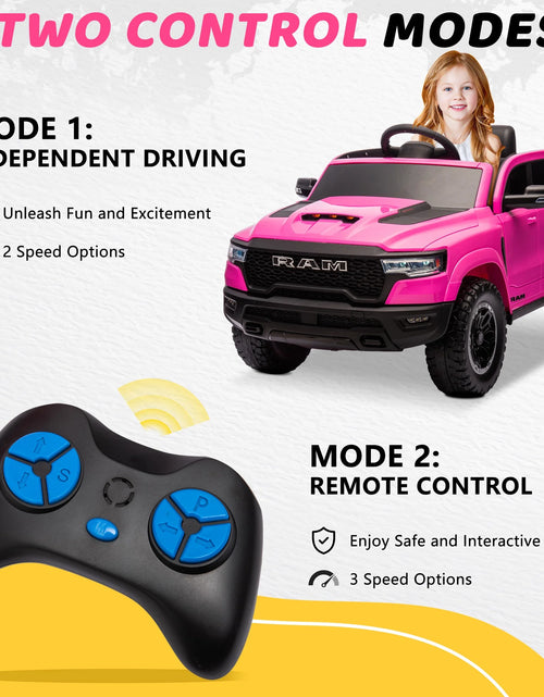 Load image into Gallery viewer, RAM Ride on Car, 12V Powered Ride on Toy with Remote Control, 4 Wheel Suspension, 5 Point Safety Belt, MP3 Player, Bluetooth, LED Lights, Electric Cars for 3-8 Years Boys Girls
